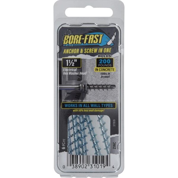 Hillman Borefast 1/4 in. D X 1-1/2 in. L Steel Hex Head Screw and Anchor 6 pk 377619 - main